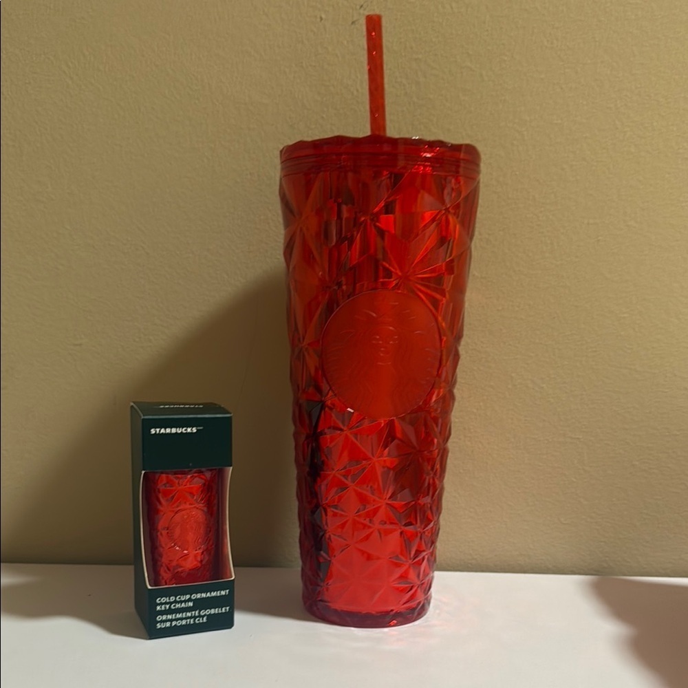 Starbucks Red Tumblr with matching ornament keychain bag charm